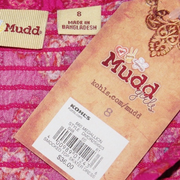 Mudd Girls Floral Smocked Top Skater Sun Dress Size 12 Magenta Pink New - Picture 4 of 6